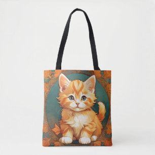 Alphonse Mucha Style Orange Cat Tote Bag