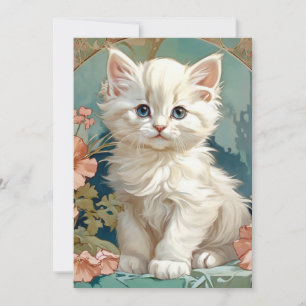Alphonse Mucha Style White Cat Announcement