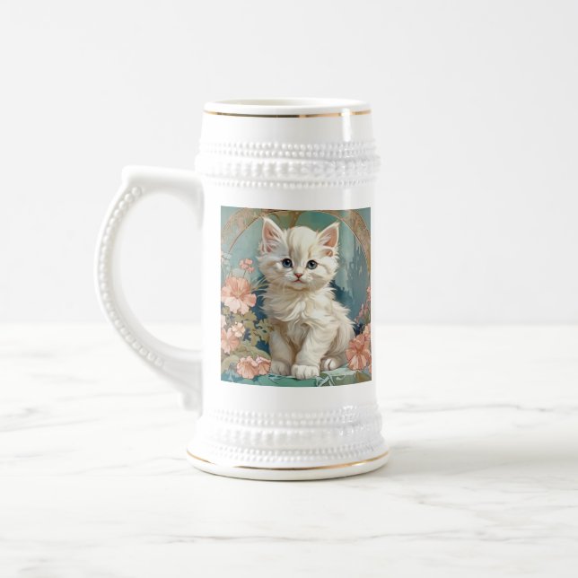 Alphonse Mucha Style White Cat Beer Stein (Left)
