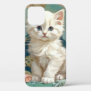 Alphonse Mucha Style White Cat iPhone 12 Case