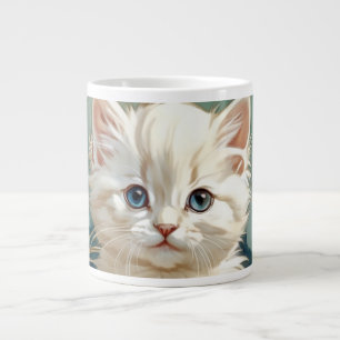 Alphonse Mucha Style White Cat Giant Coffee Mug