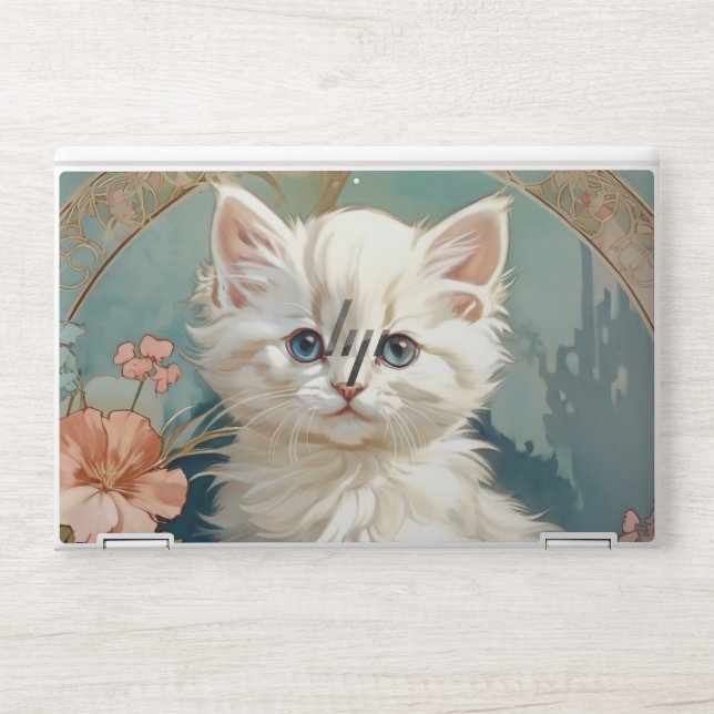 Alphonse Mucha Style White Cat HP Laptop Skin (Front)