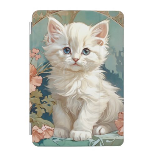 Alphonse Mucha Style White Cat iPad Mini Cover