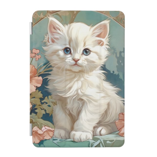 Alphonse Mucha Style White Cat iPad Mini Cover (Front)