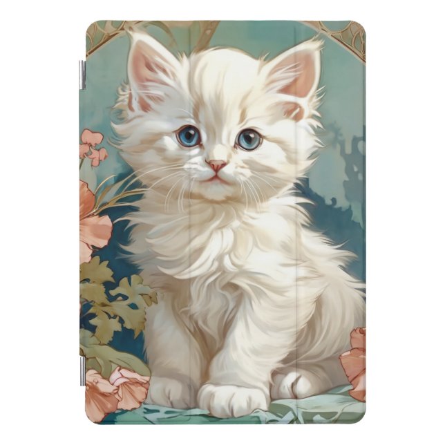Alphonse Mucha Style White Cat iPad Pro Cover (Front)