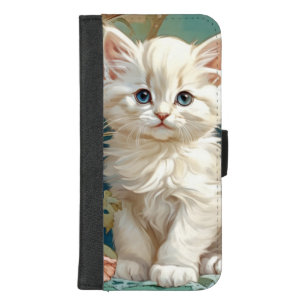 Alphonse Mucha Style White Cat iPhone 8/7 Plus Wallet Case