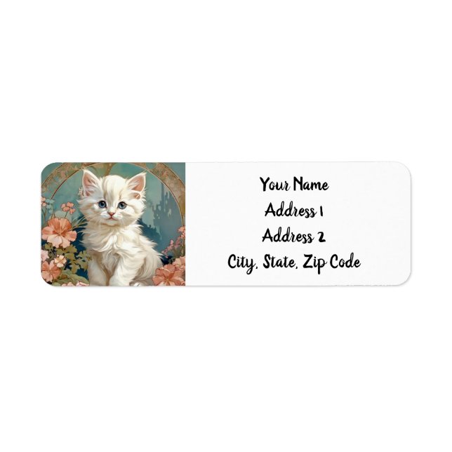 Alphonse Mucha Style White Cat Label (Front)