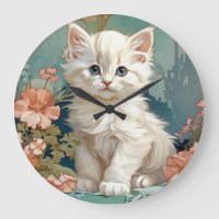 Alphonse Mucha Style White Cat