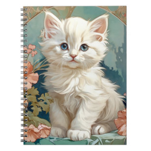 Alphonse Mucha Style White Cat Notebook