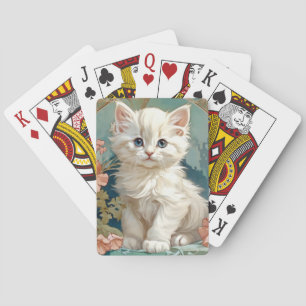 Alphonse Mucha Style White Cat Poker Cards