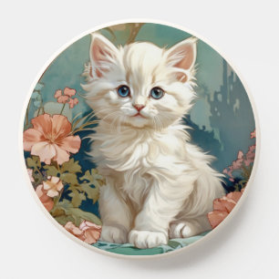 Alphonse Mucha Style White Cat PopSocket