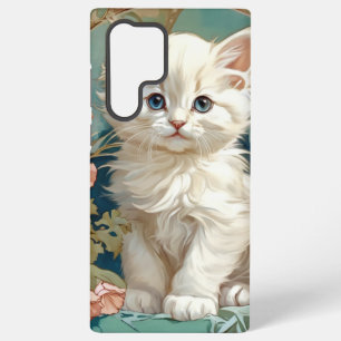 Alphonse Mucha Style White Cat Samsung Galaxy S22 Ultra Case