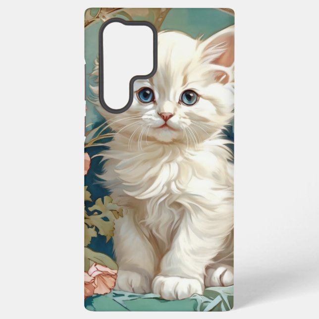Alphonse Mucha Style White Cat Samsung Galaxy Case (Back)