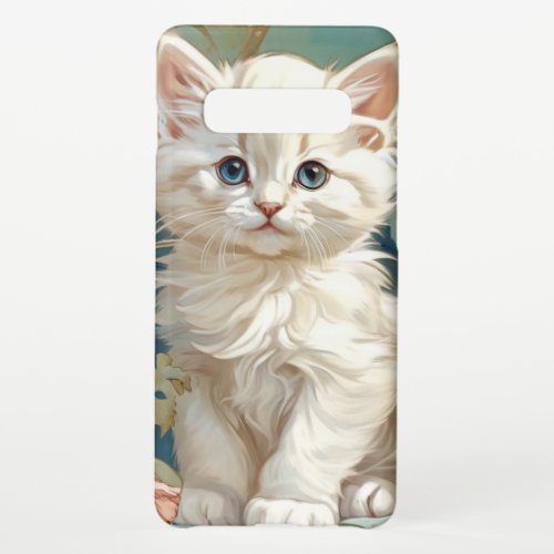 Alphonse Mucha Style White Cat Samsung Galaxy S10 Case