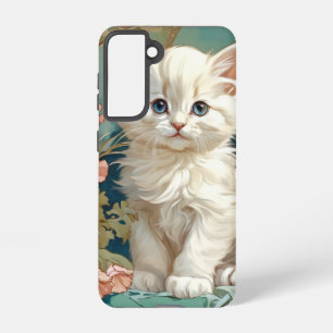 Alphonse Mucha Style White Cat Samsung Galaxy S21 Case