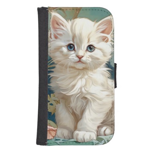 Alphonse Mucha Style White Cat Galaxy S4 Wallet Case