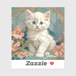 Alphonse Mucha Style White Cat Sticker