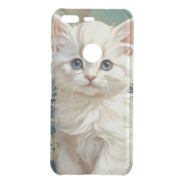 Alphonse Mucha Style White Cat Uncommon Google Pixel Case (Back)