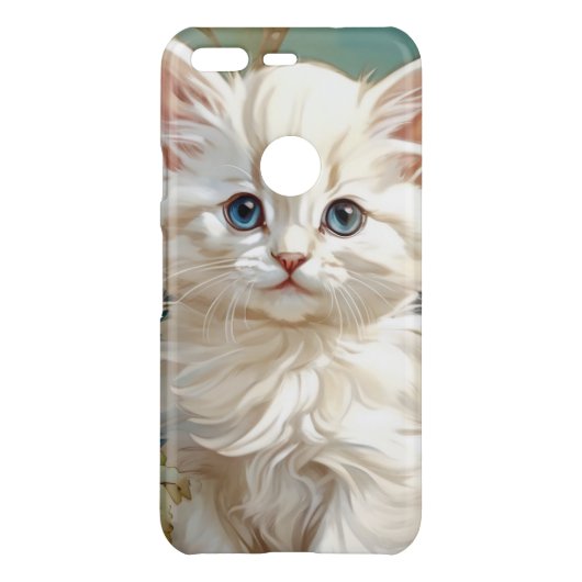 Alphonse Mucha Style White Cat Uncommon Google Pixel Case (Back)