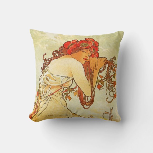 Alphonse Mucha Summer Pillow (Front)