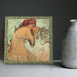 Alphonse Mucha Summer Season Art Nouveau Vintage Ceramic Tile