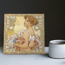 Alphonse Mucha Summer Seasons Art Nouveau Vintage Ceramic Tile