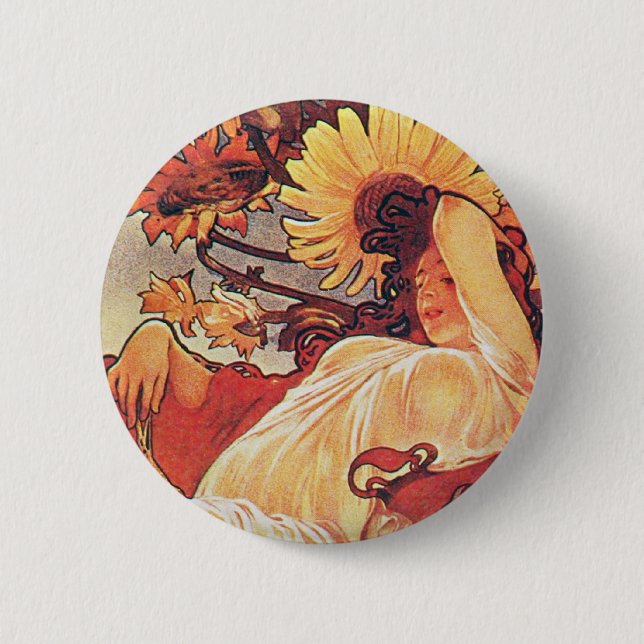 Alphonse Mucha Sunflower Button (Front)