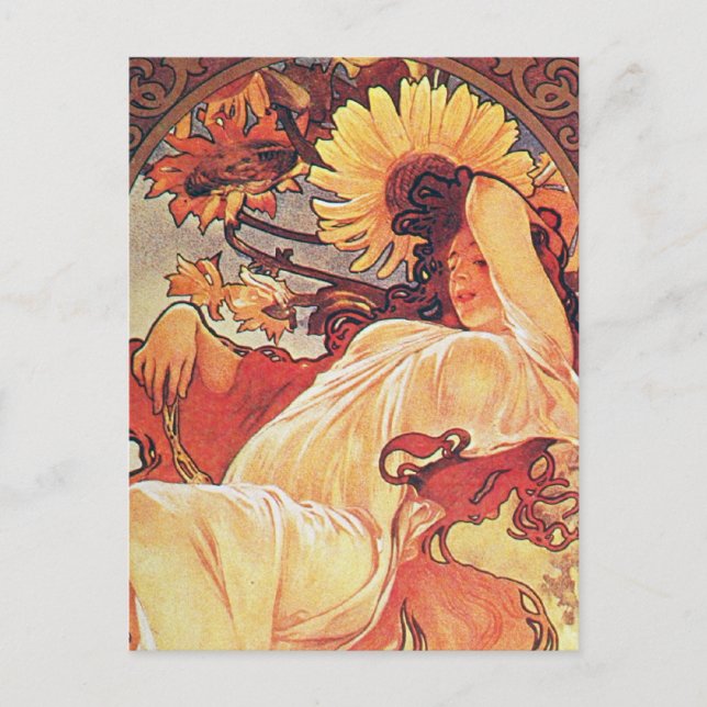 Alphonse Mucha Sunflower Postcard (Front)