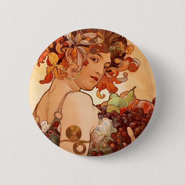 Alphonse Mucha - The Fruits Button (Front)