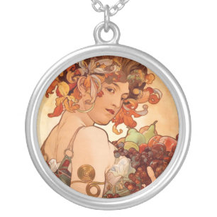 Alphonse Mucha - The Fruits Silver Plated Necklace