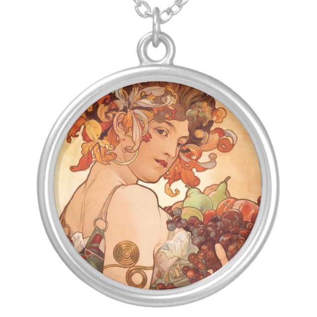 Alphonse Mucha - The Fruits Silver Plated Necklace (Front)