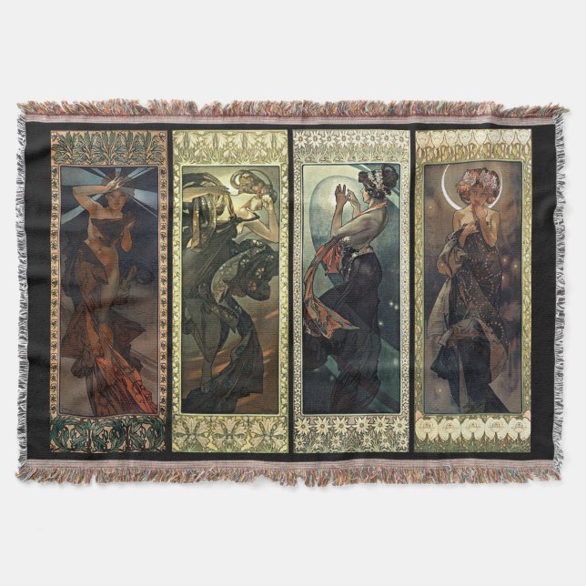 Alphonse Mucha The Moon And The Stars Rugs Throw Blanket (Front)
