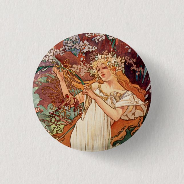 Alphonse Mucha, The Seasons (1896) Spring Button (Front)