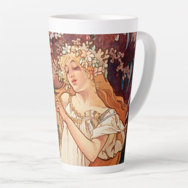 Alphonse Mucha, The Seasons (1896) Spring Latte Mug (Right Angle)
