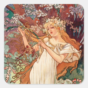 Alphonse Mucha, The Seasons (1896) Spring Square Sticker