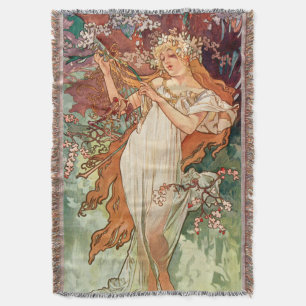 Alphonse Mucha, The Seasons (1896) Spring Throw Blanket