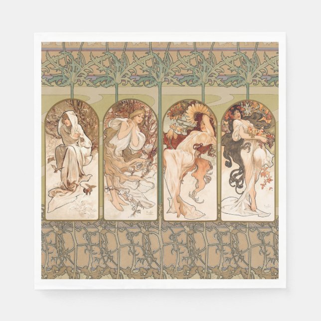 Alphonse Mucha The Seasons 1897 Art Nouveau Napkins (Front)