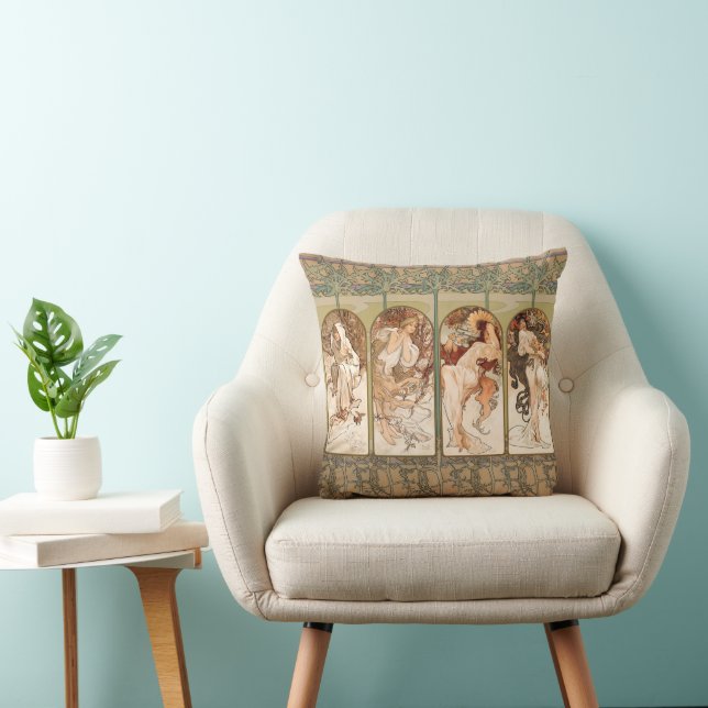 Alphonse Mucha The Seasons 1897 Art Nouveau Throw Pillow (Chair)