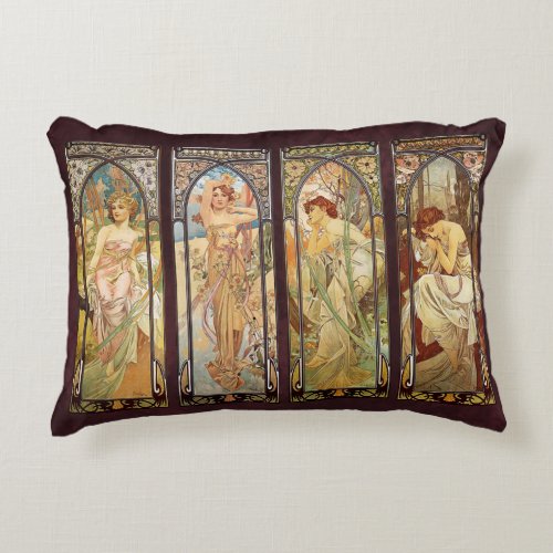 Alphonse Mucha The Times of the Day Decorative Pillow