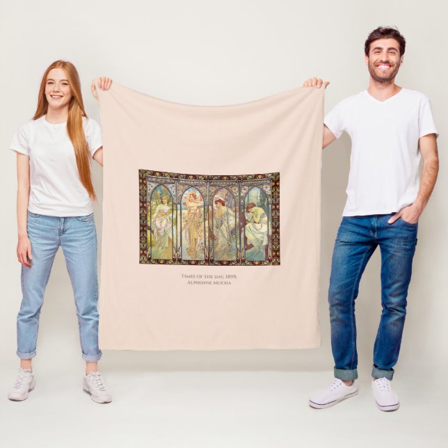 Alphonse Mucha -The times of the day  Fleece Blanket (In Situ)