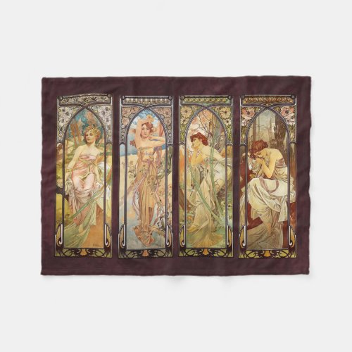Alphonse Mucha The Times of the Day Fleece Blanket