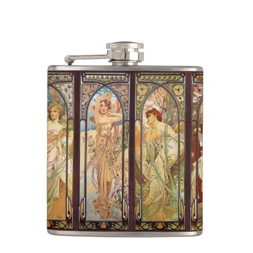 Alphonse Mucha The Times of the Day Hip Flask