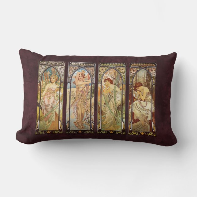Alphonse Mucha, The Times of the Day Lumbar Pillow (Front)