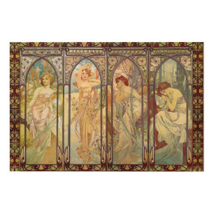 Alphonse Mucha -The times of the day Wood Wall Art