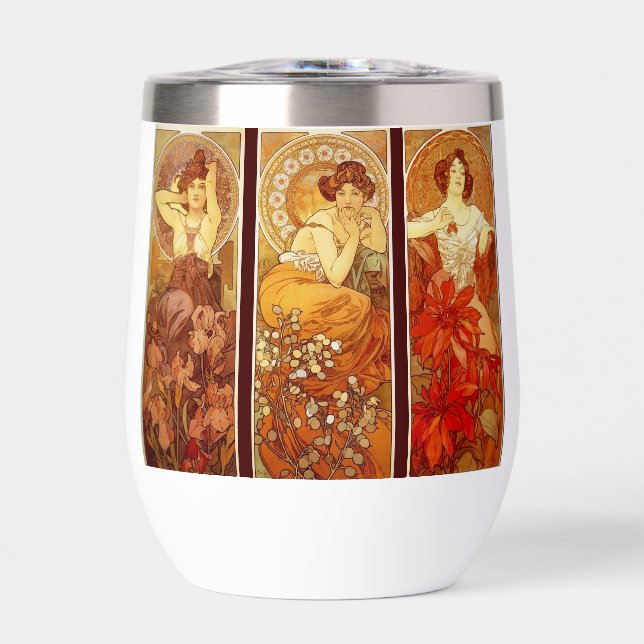 Alphonse Mucha Thermal Wine Tumbler (Front)