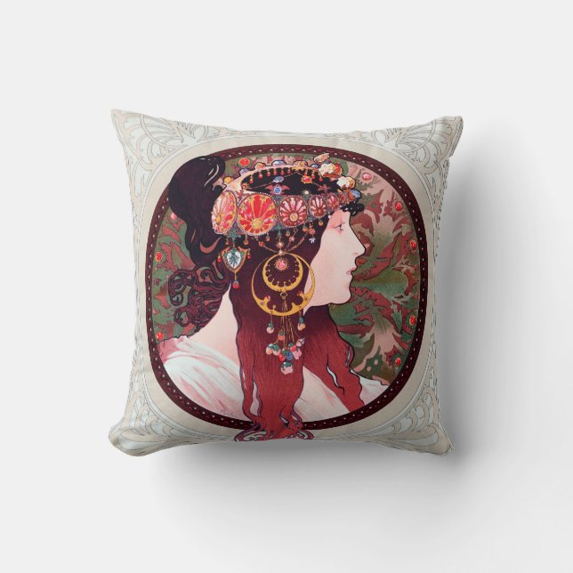 Alphonse Mucha Throw Pillow (Front)