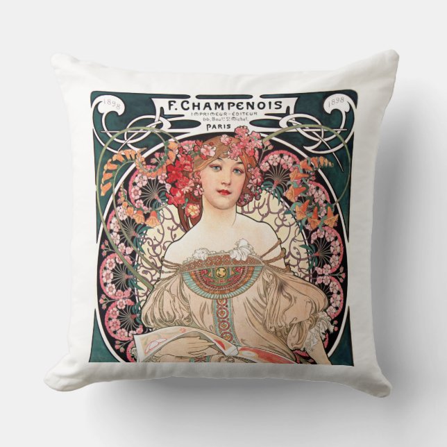 Alphonse Mucha Throw Pillow (Front)