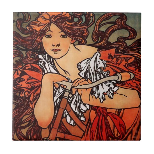 Alphonse Mucha Vintage Bicycle Tile (Front)