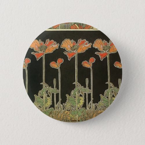 Alphonse Mucha Vintage Popular Art Nouveau Poppies Button