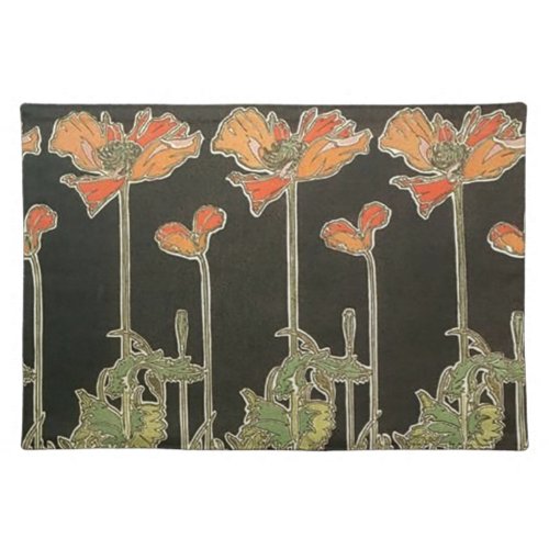 Alphonse Mucha Vintage Popular Art Nouveau Poppies Cloth Placemat